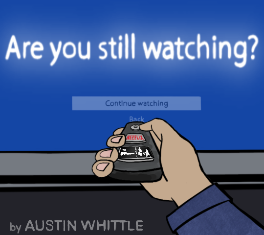 A drawing of someone pointing a remote at a screen